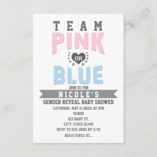 Invitation Team PINK ou BLUE Baby shower de révélation de gen