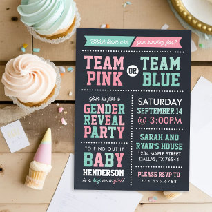Invitation Team Pink ou Team Blue Chalkboard