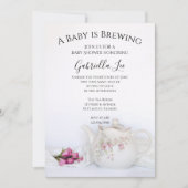 Invitation Teapot avec roses roses roses Bébé brasse douche (Devant)