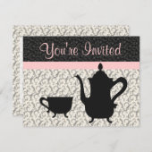 Invitation Teapot et Coupe sur Fancy Arrière - plan (Devant / Derrière)