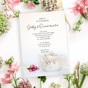 Invitation Teapot et roses roses roses roses Quinceanera Part