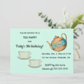 Invitation Teapot et Teapups Fête du Thé d'Anniversaire (Debout devant)