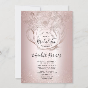 Invitation Teapot floral rose or Blush Foil Thé nuptial