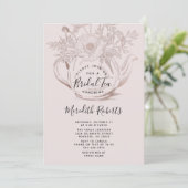 Invitation Teapot Floral rose Or Blush Pink Bridal Tea (Debout devant)