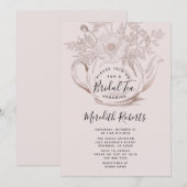Invitation Teapot Floral rose Or Blush Pink Bridal Tea (Devant / Derrière)