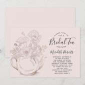 Invitation Teapot Floral rose Or Blush Pink Bridal Tea (Devant / Derrière)