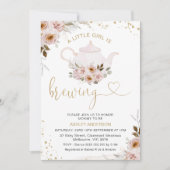 Invitation Teapot Floral Une Petite Fille Brûle Du Baby showe (Devant)