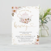 Invitation Teapot Floral Une Petite Fille Brûle Du Baby showe (Debout devant)