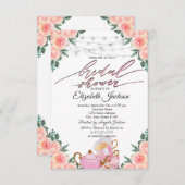 Invitation Teapot Macaron String Lumières Rose Fête des marié (Devant / Derrière)