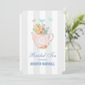 Invitation Teapot rose avec Fleurs et Papillons Thé nuptial (Debout devant)