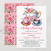 Invitation Teapot Rose Rose Flower Tea Party Baby shower (Devant / Derrière)