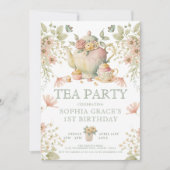 Invitation Teapot & tasses de thé Whimsical Fleurs sauvages A (Devant)