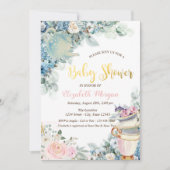 Invitation Teapot Teacup Baby shower Fleurs (Devant)