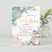 Invitation Teapot Teacup Baby shower Fleurs (Debout devant)