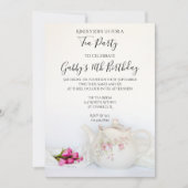 Invitation Teapot vintage et rose roses fête d'anniversaire (Devant)