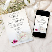 Invitation Teapot vintage et rose roses fête d'anniversaire