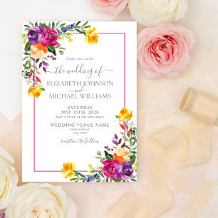 Invitation Technicolor tendance Boho Floral Photo Mariage