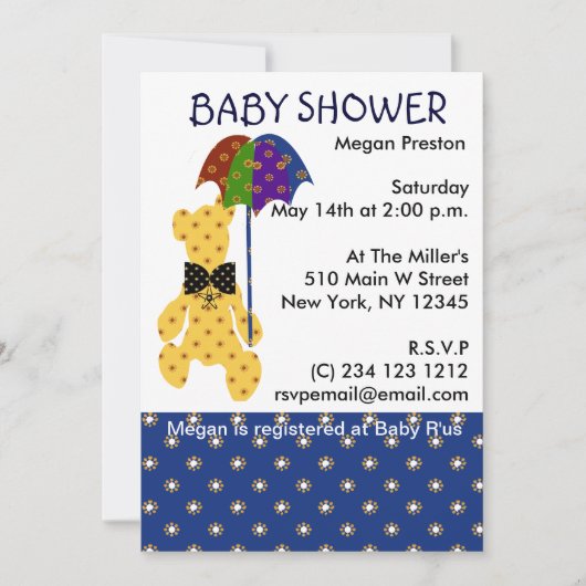 Invitation Teddy avec Baby shower parapluie (Devant)