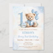 Invitation Teddy Bear 1er Anniversaire Ballons Bleus Invitati (Devant)