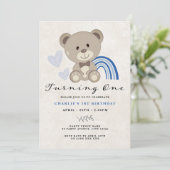 Invitation Teddy Bear 1er Anniversaire bleu (Debout devant)