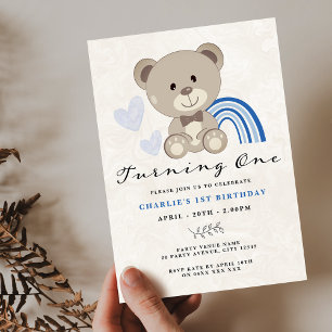 Invitation Teddy Bear 1er Anniversaire bleu