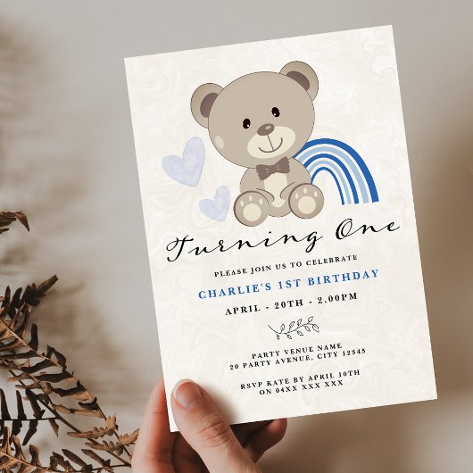 Invitation Teddy Bear 1er Anniversaire bleu