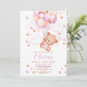 Invitation Teddy Bear 1er Anniversaire Ours First Girls Rose (Debout devant)