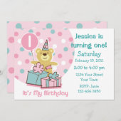 Invitation Teddy Bear 1er Birthday (Devant / Derrière)