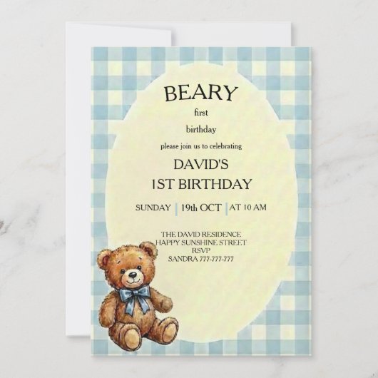 Invitation Teddy Bear 1st Birthday (Devant)