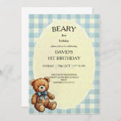 Invitation Teddy Bear 1st Birthday (Devant / Derrière)