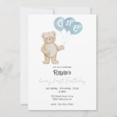 Invitation Teddy Bear 1st Birthday Party for Baby Boy  (Devant)