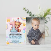 Invitation Teddy Bear 1st Birthday Photo Personalized Baby (Debout devant)