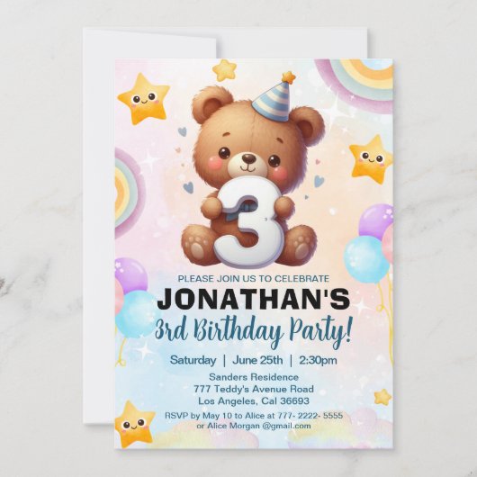 Invitation Teddy Bear 3rd Birthday Boy (Devant)