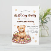 Invitation Teddy Bear à Pique-nique 5e fête d'anniversaire (Debout devant)