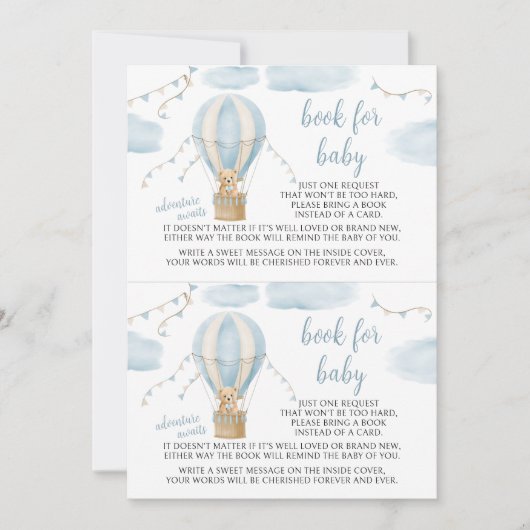 Invitation Teddy Bear Adventure Await Book for Baby shower (Devant)