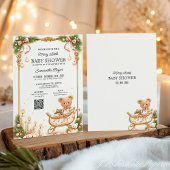 Invitation Teddy Bear and Ribbons Christmas Baby Shower 