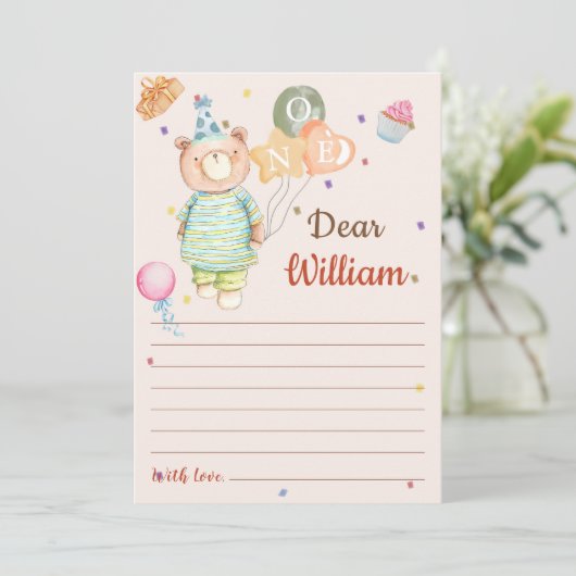 Invitation Teddy Bear Anniversaire heure Capsule Message Card (Debout devant)