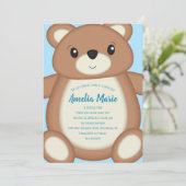 Invitation Teddy Bear Anniversaire Party Blue (Debout devant)