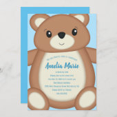 Invitation Teddy Bear Anniversaire Party Blue (Devant / Derrière)