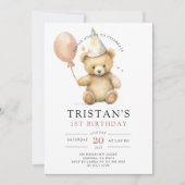 Invitation Teddy Bear Aquarelle Boy 1er anniversaire (Devant)