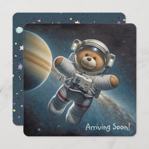 Invitation Teddy Bear Astronaut Baby Boy Shoy