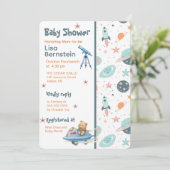 Invitation Teddy Bear Astronaut In Space Baby Shower (Debout devant)