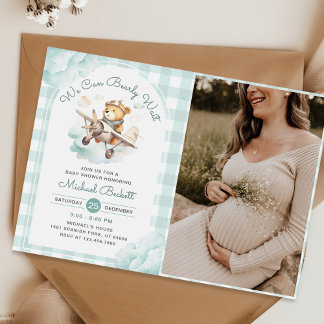Invitation Teddy Bear Avion Boy Baby shower Photo