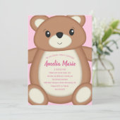 Invitation Teddy Bear Baby Fête Anniversaire rose (Debout devant)
