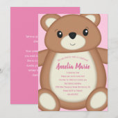 Invitation Teddy Bear Baby Fête Anniversaire rose (Devant / Derrière)