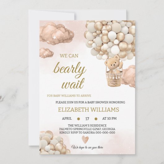 Invitation Teddy bear baby shower (Devant)