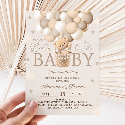 Invitation Teddy Bear Baby shower Bearly Wait
