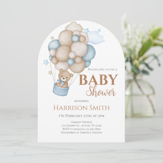 Invitation Teddy Bear Baby shower Boy (Debout devant)