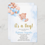 Invitation Teddy bear baby Shower Boy (Devant / Derrière)