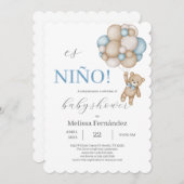 Invitation Teddy Bear Baby Shower Boy  (Devant / Derrière)